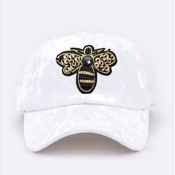 J.Elise Boutique Lavender Golden Bee Patch Distressed Velour Baseball Cap - Picture 6 of 12